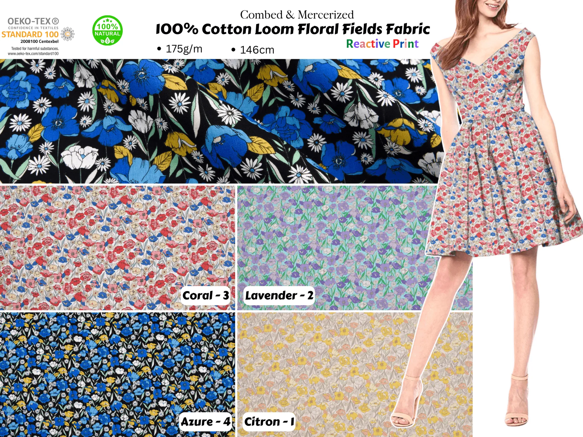 100% Cotton Loom Line Floral Fields Fabric - 108