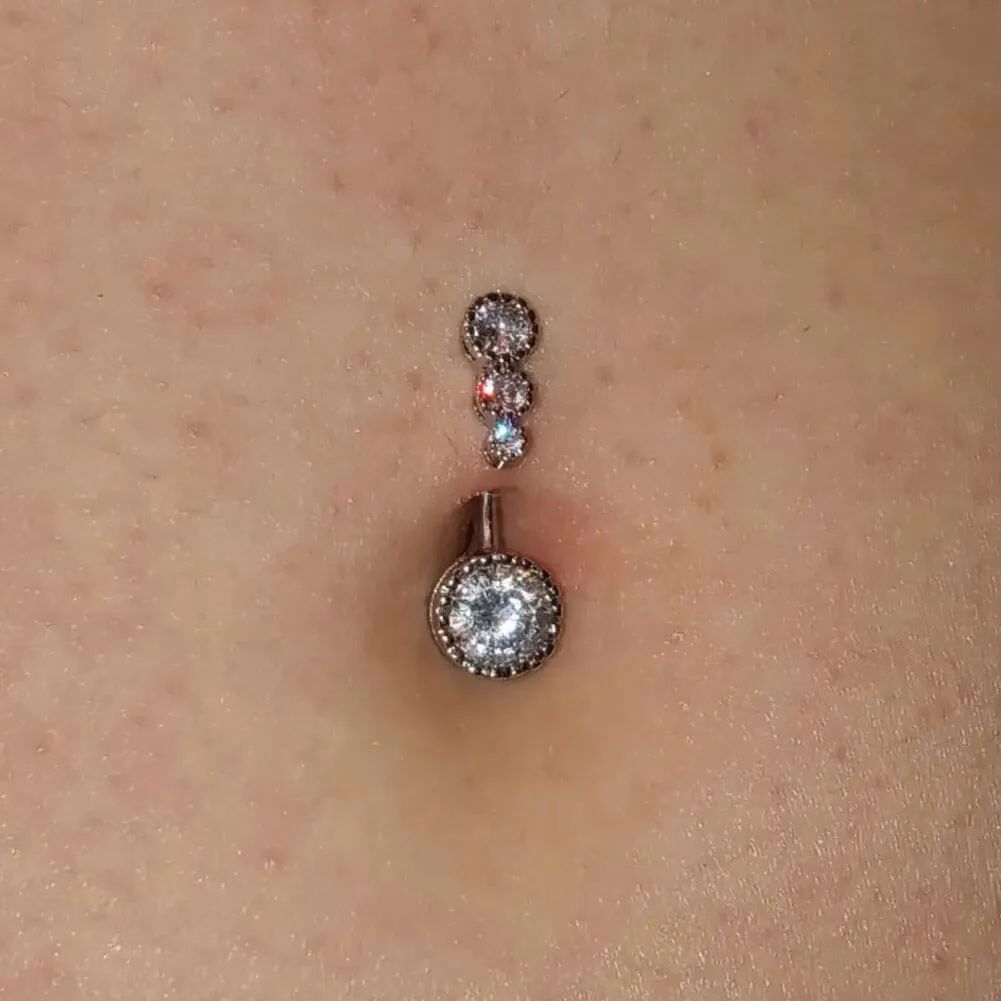 14G 8-14mm Four Round CZ Top and Bottom Cute Belly Button Rings