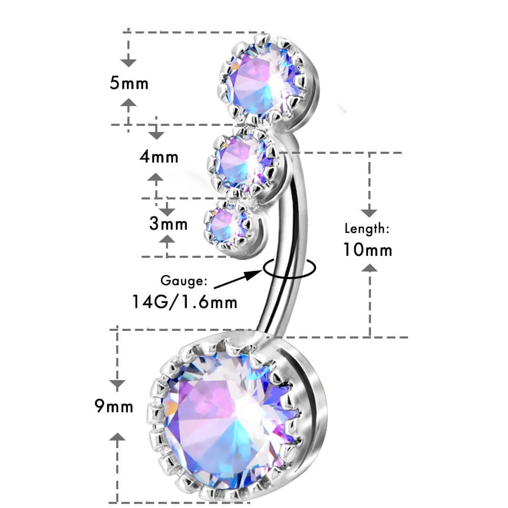 14G 8-14mm Four Round CZ Top and Bottom Cute Belly Button Rings