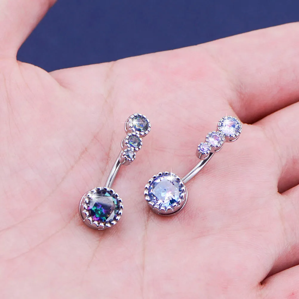 14G 8-14mm Four Round CZ Top and Bottom Cute Belly Button Rings