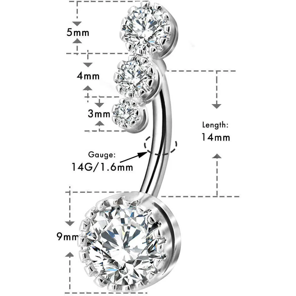 14G 8-14mm Four Round CZ Top and Bottom Cute Belly Button Rings