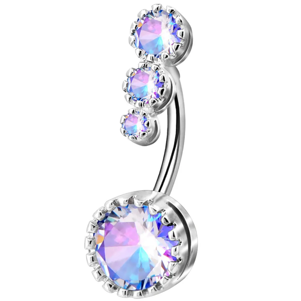 14G 8-14mm Four Round CZ Top and Bottom Cute Belly Button Rings