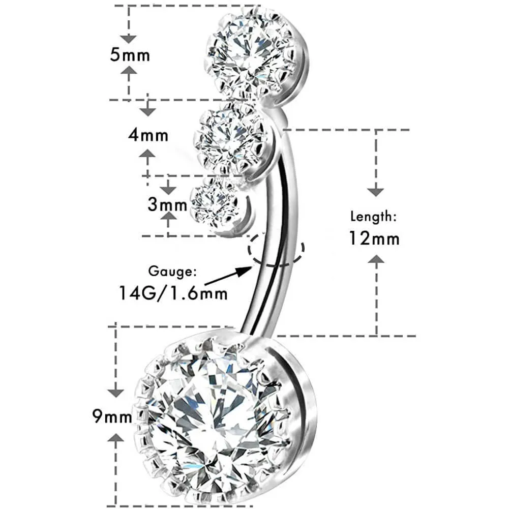 14G 8-14mm Four Round CZ Top and Bottom Cute Belly Button Rings