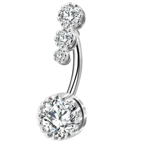 14G 8-14mm Four Round CZ Top and Bottom Cute Belly Button Rings