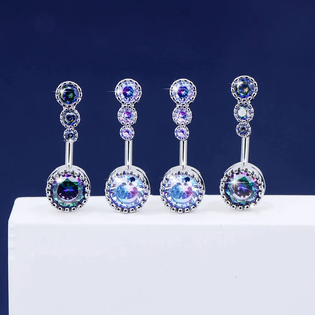 14G 8-14mm Four Round CZ Top and Bottom Cute Belly Button Rings