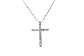 14K White Gold Diamond Cross Necklace