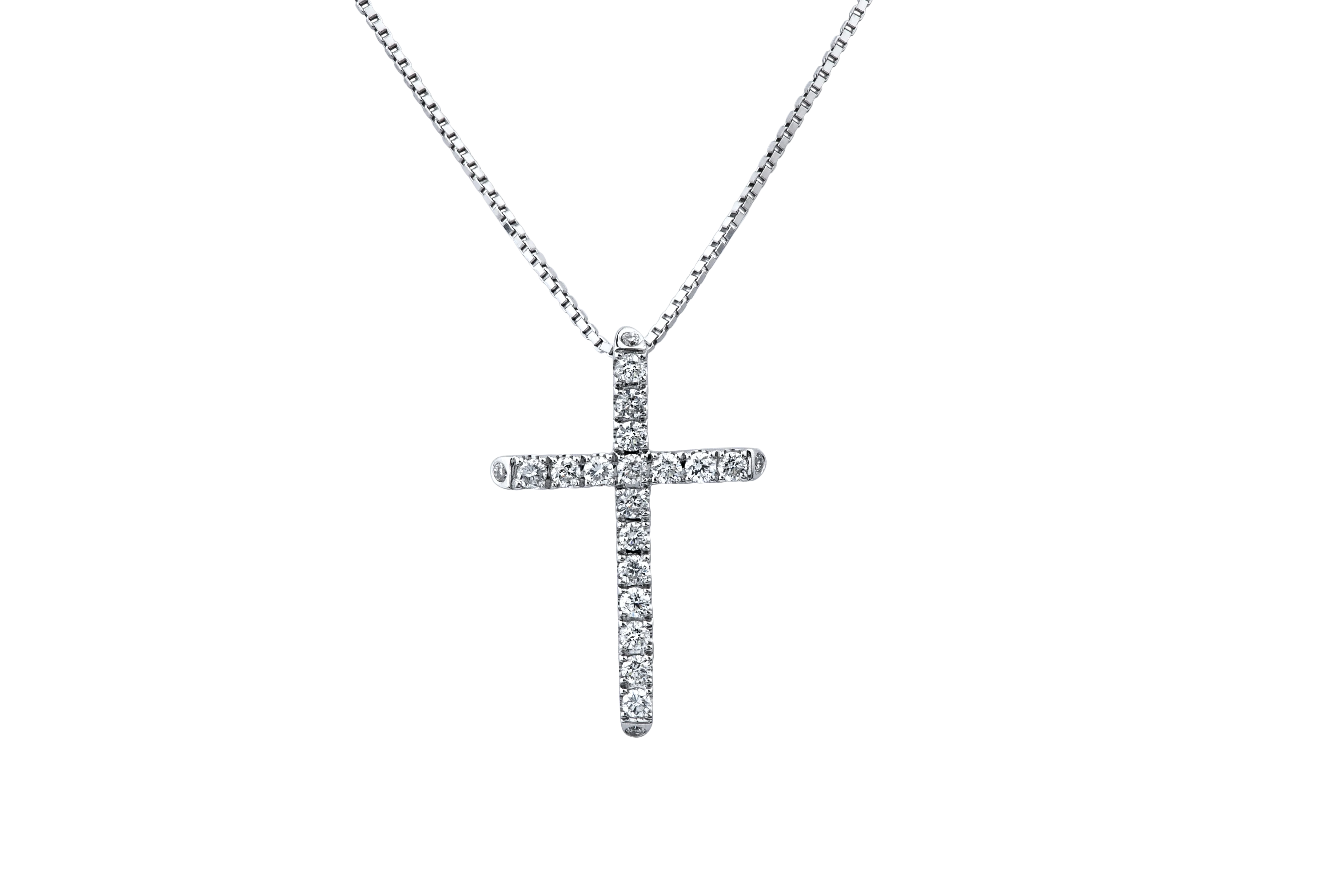 14K White Gold Diamond Cross Necklace