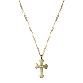 18K Gold Rosary Cross Pendant with Diamond