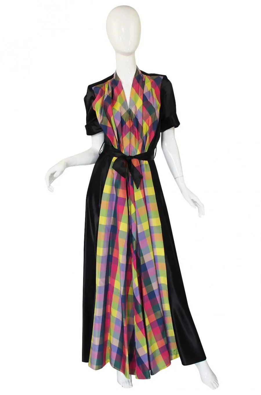 1940s Slipper Satin & Taffeta Plaid Gown