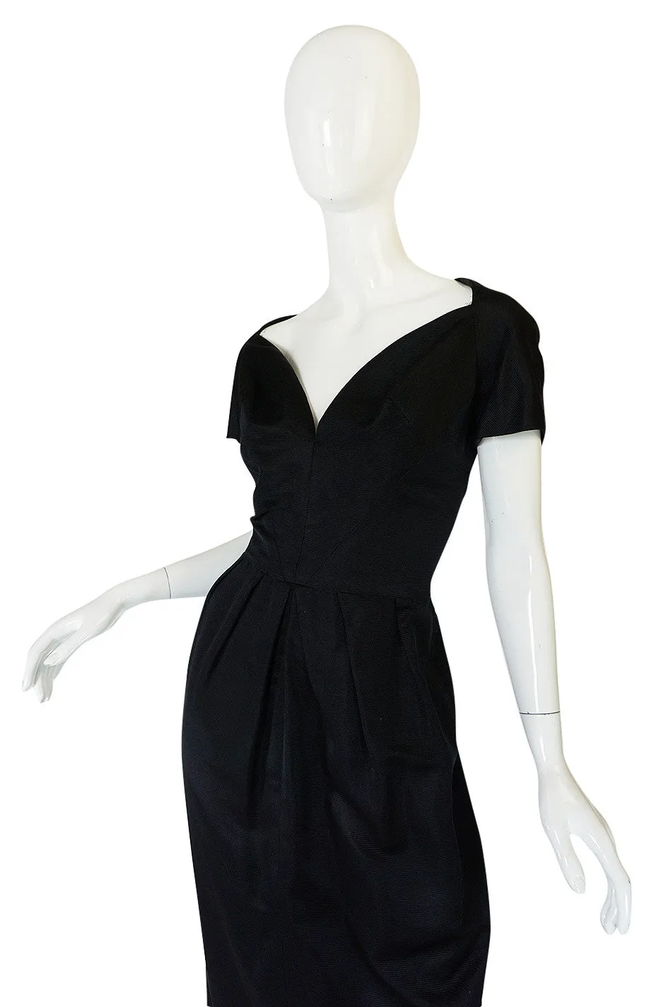 1950s Luis Estevez Black Silk Front Plunge Dress