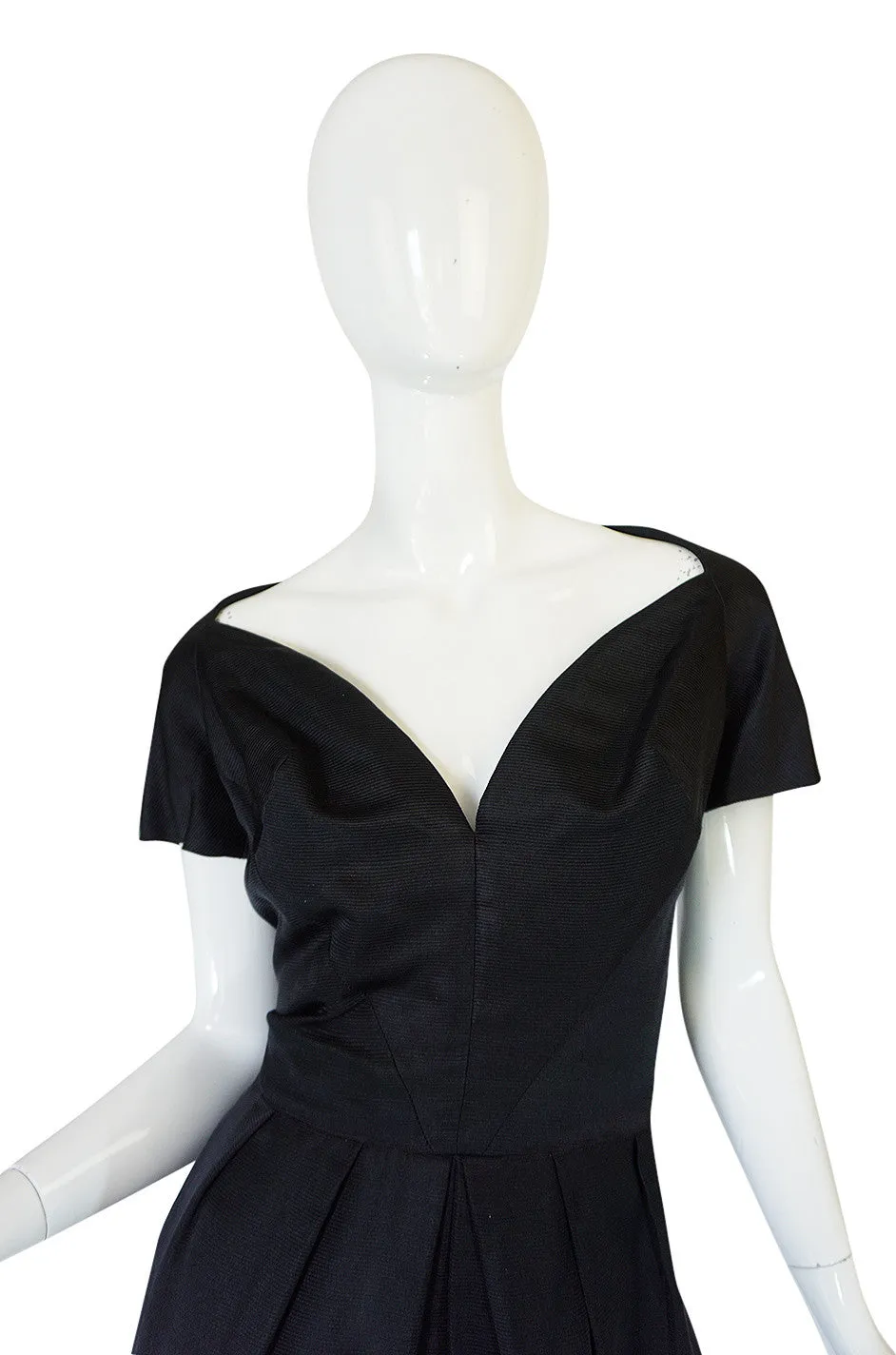 1950s Luis Estevez Black Silk Front Plunge Dress