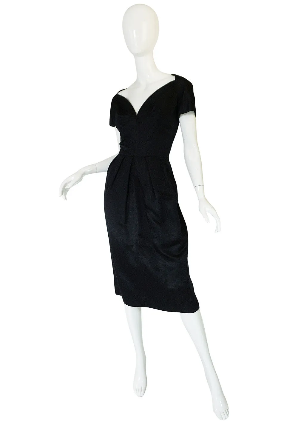 1950s Luis Estevez Black Silk Front Plunge Dress