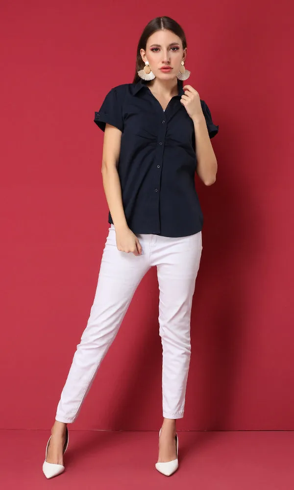 27140 Solid Short Navy Blue Basic Shirt