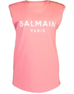 3 Button Balmain Printed Tank Top - Rose