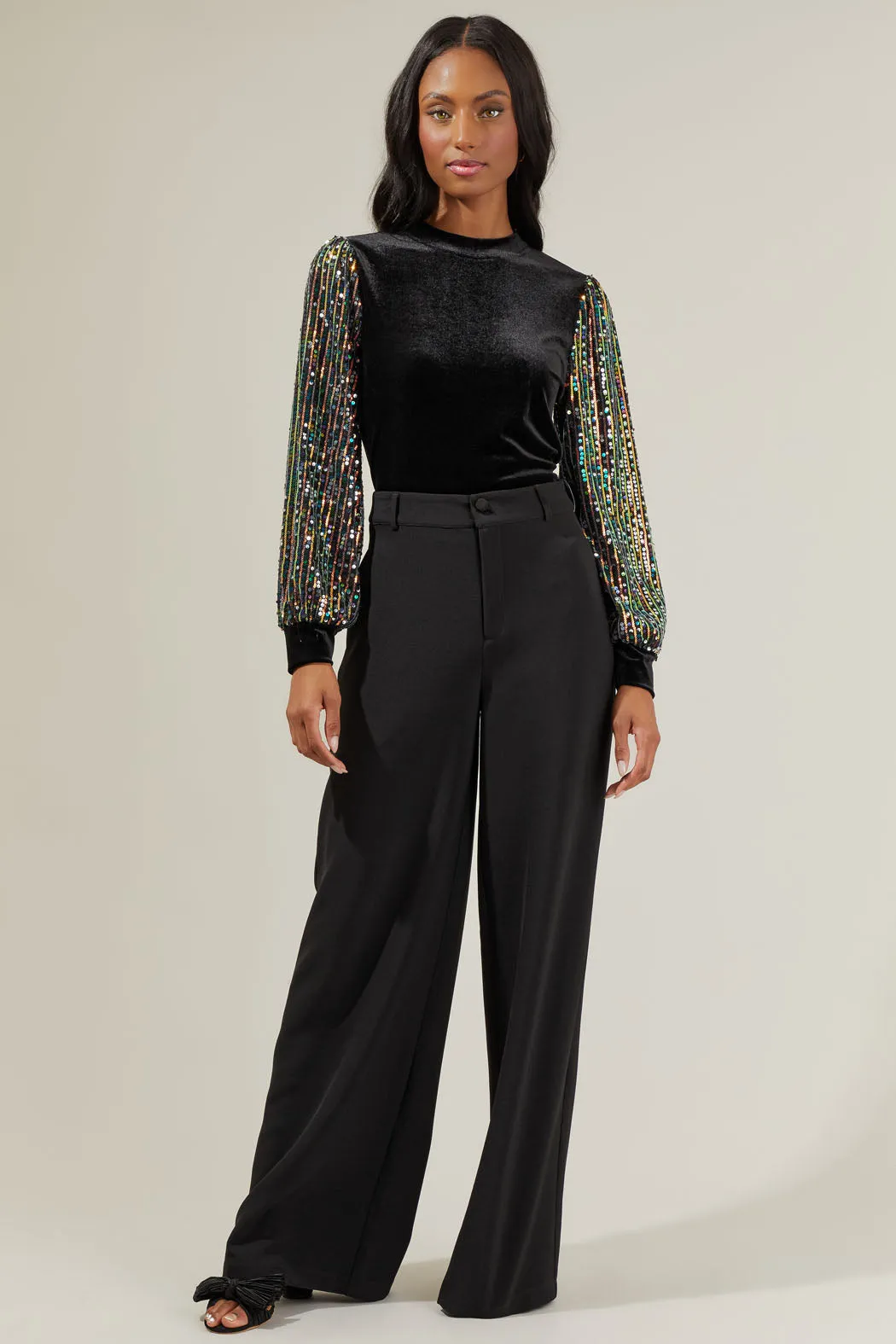 Abby Velvet Mock Neck Sequin Balloon Sleeve Blouse