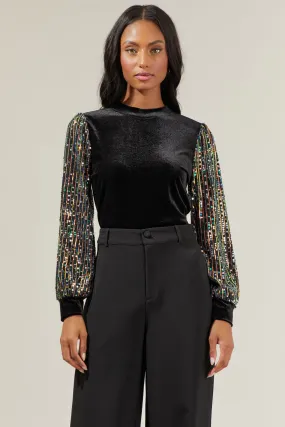 Abby Velvet Mock Neck Sequin Balloon Sleeve Blouse