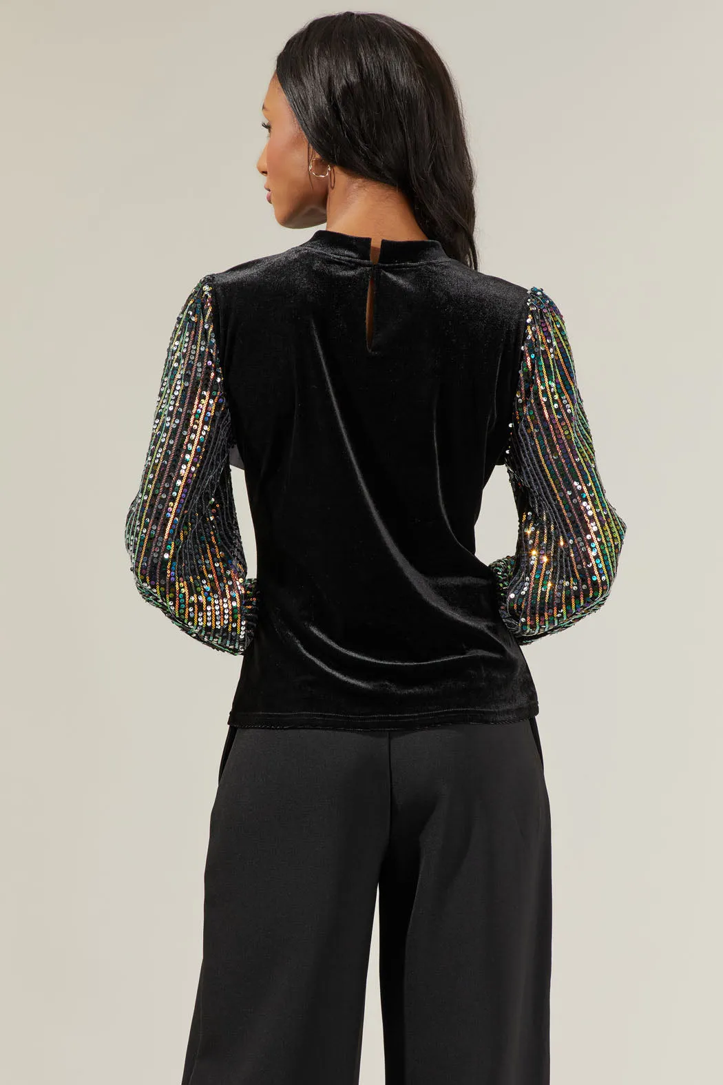 Abby Velvet Mock Neck Sequin Balloon Sleeve Blouse