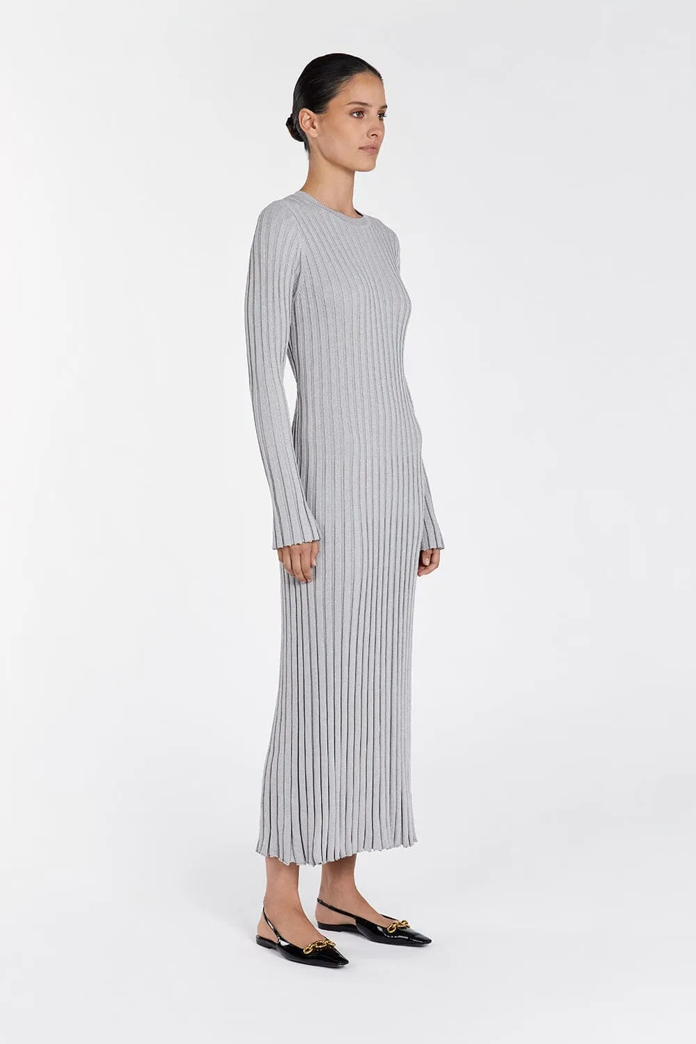 ADA SILVER LONG SLEEVE MIDI DRESS