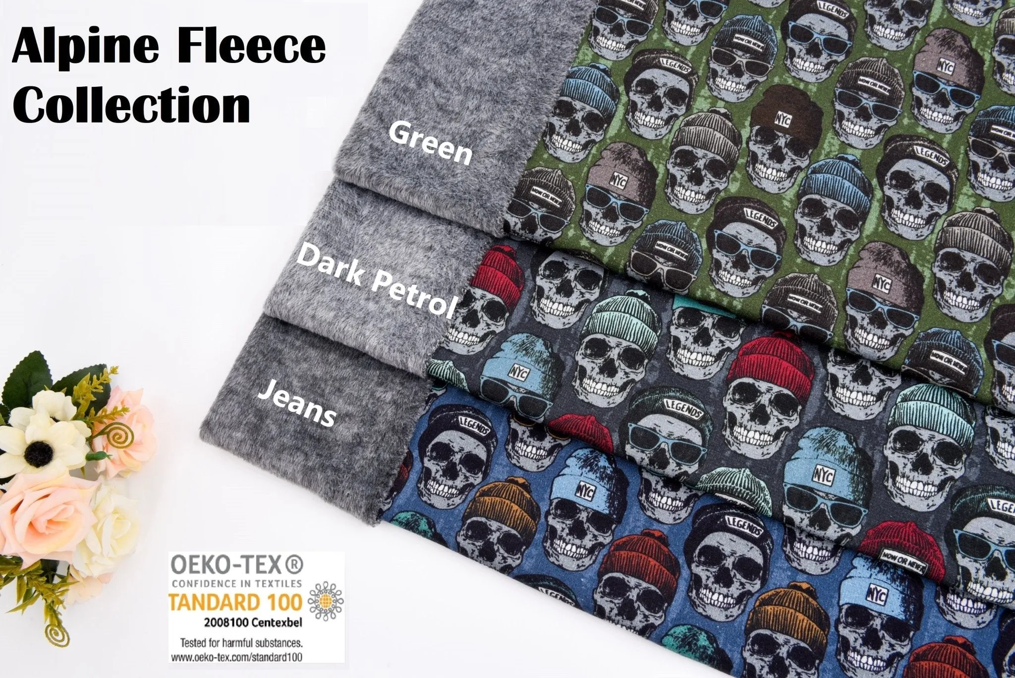 Alpine Fleece Cool Skull Print Fabric- 5008