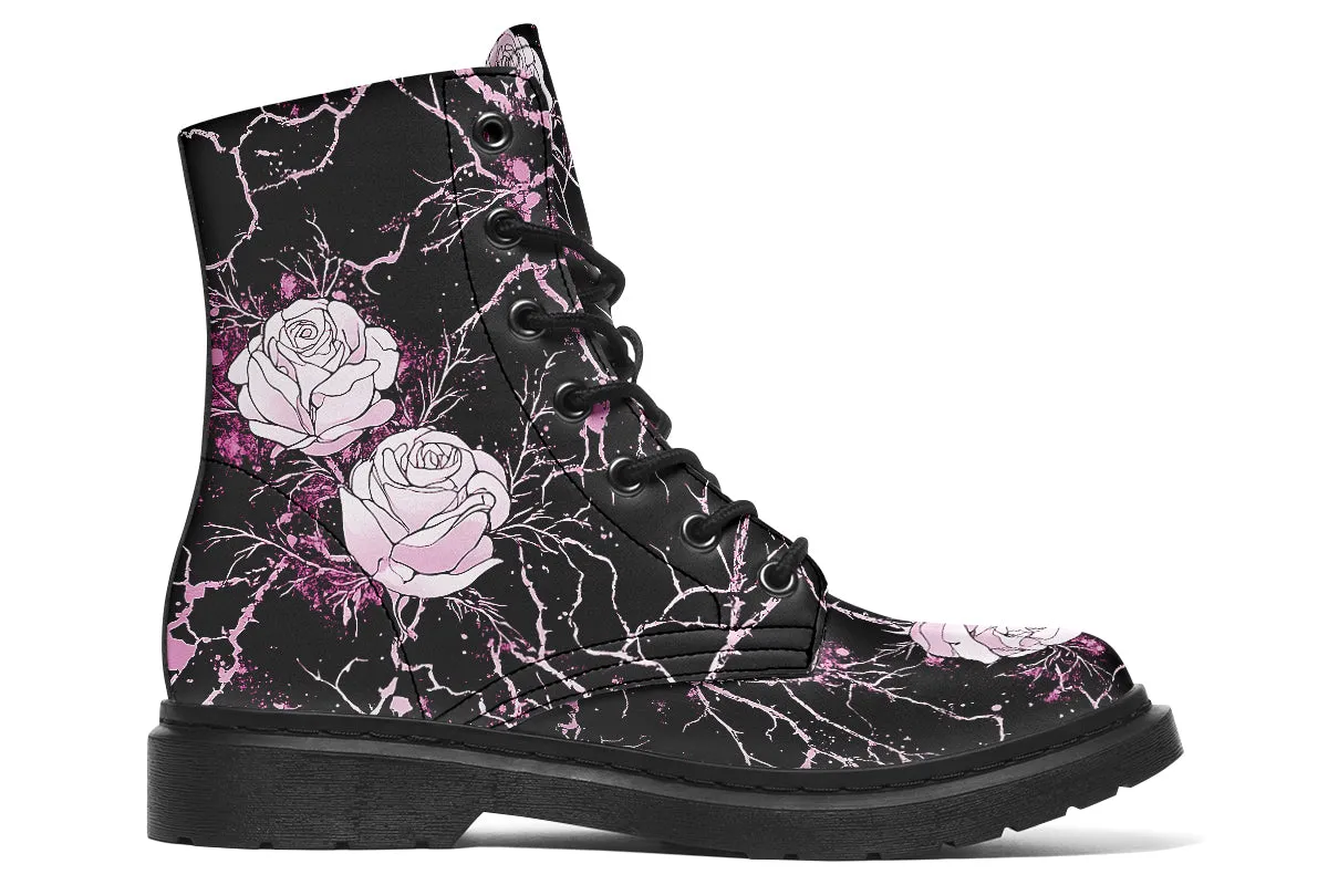 Amethyst Kintsugi Rose Boots - Vegan Leather Doc-Style Boots with Durable Stitched on Soles