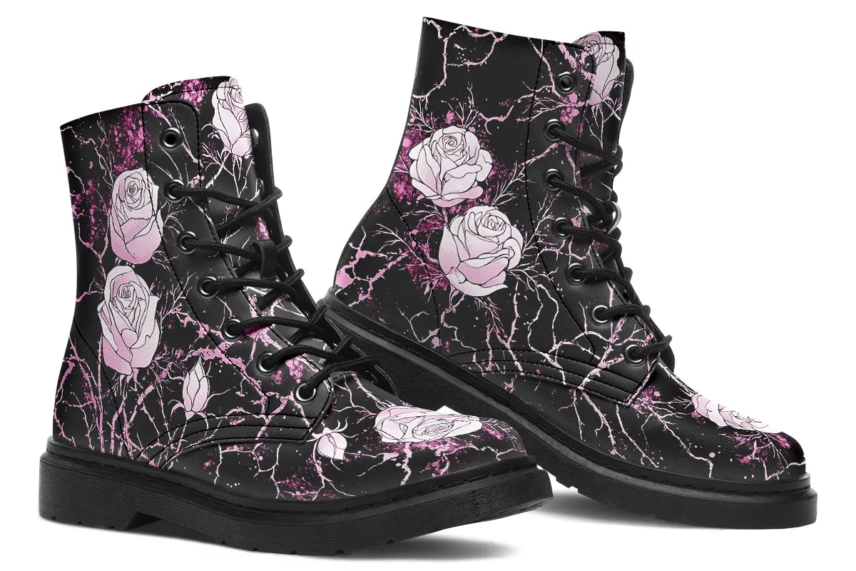 Amethyst Kintsugi Rose Boots - Vegan Leather Doc-Style Boots with Durable Stitched on Soles