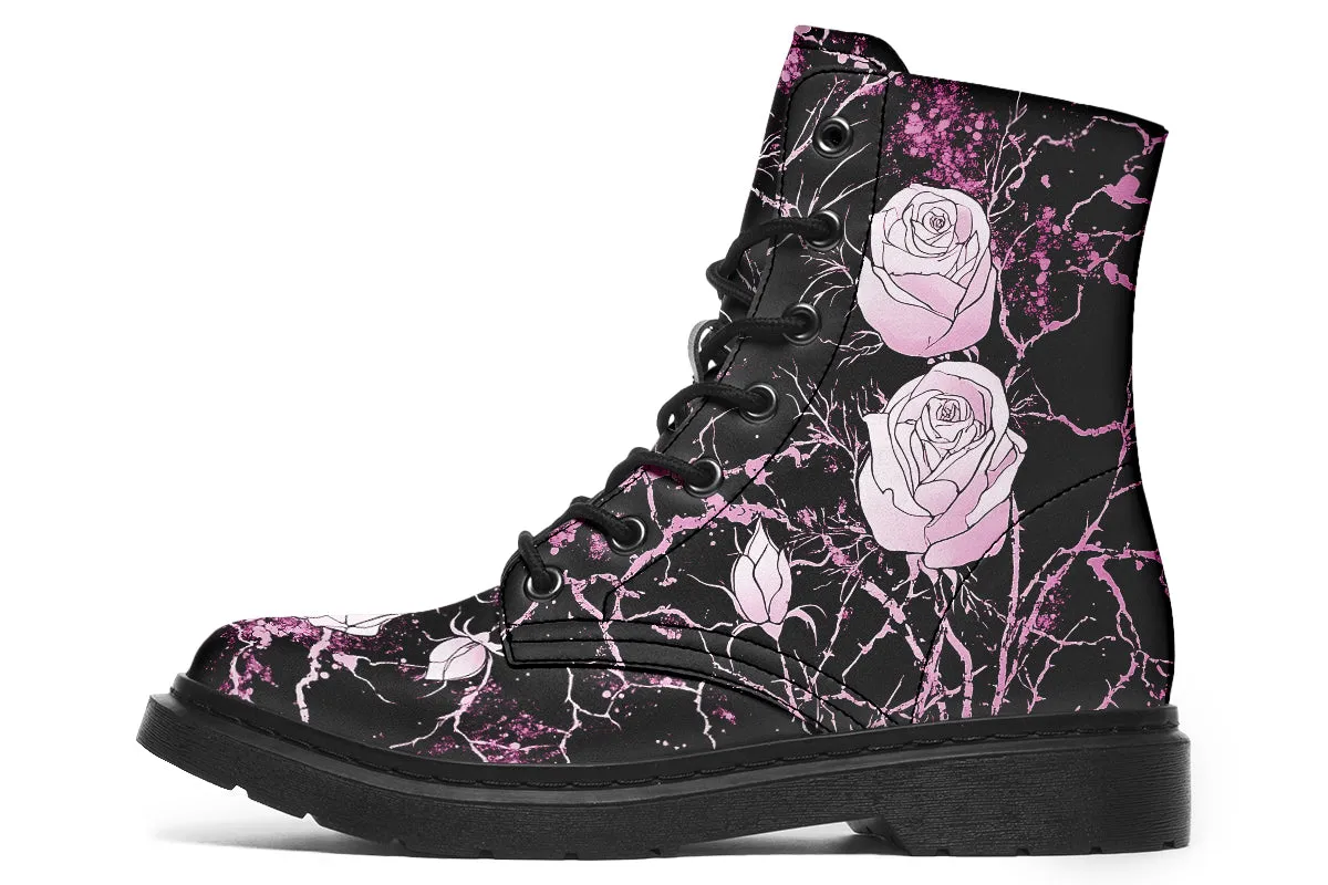 Amethyst Kintsugi Rose Boots - Vegan Leather Doc-Style Boots with Durable Stitched on Soles