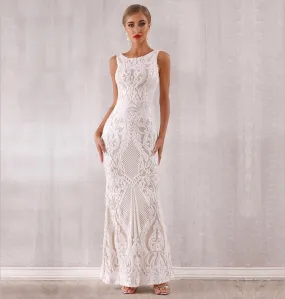 Angelique Sequin White Maxi Formal Dress