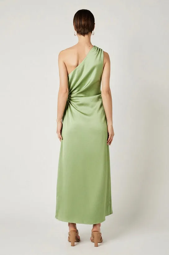 Ariel Light Basil One Shoulder Midi Dress