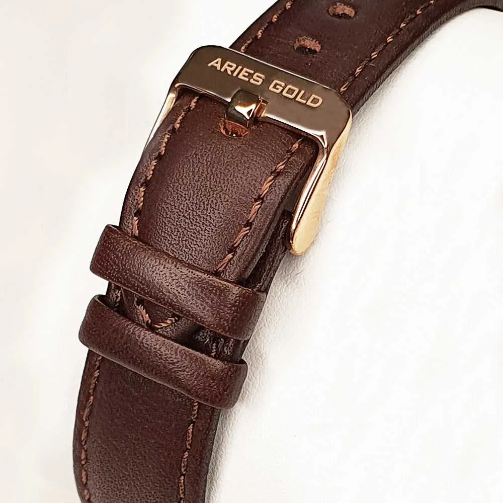 ARIES GOLD URBAN SANTOS G 1022 RG-W BURGUNDY LEATHER STRAP MEN'S WATCH