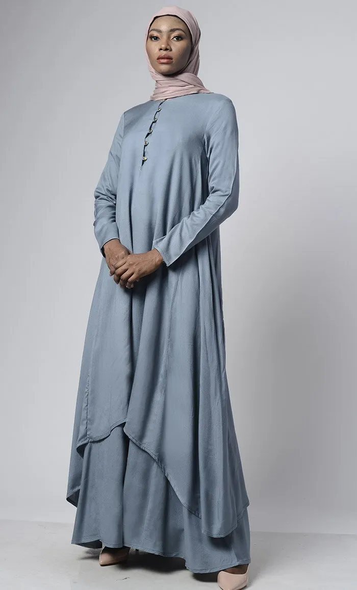 Asymmetrical double layered modest wear muslimah abaya dress - Final Sale