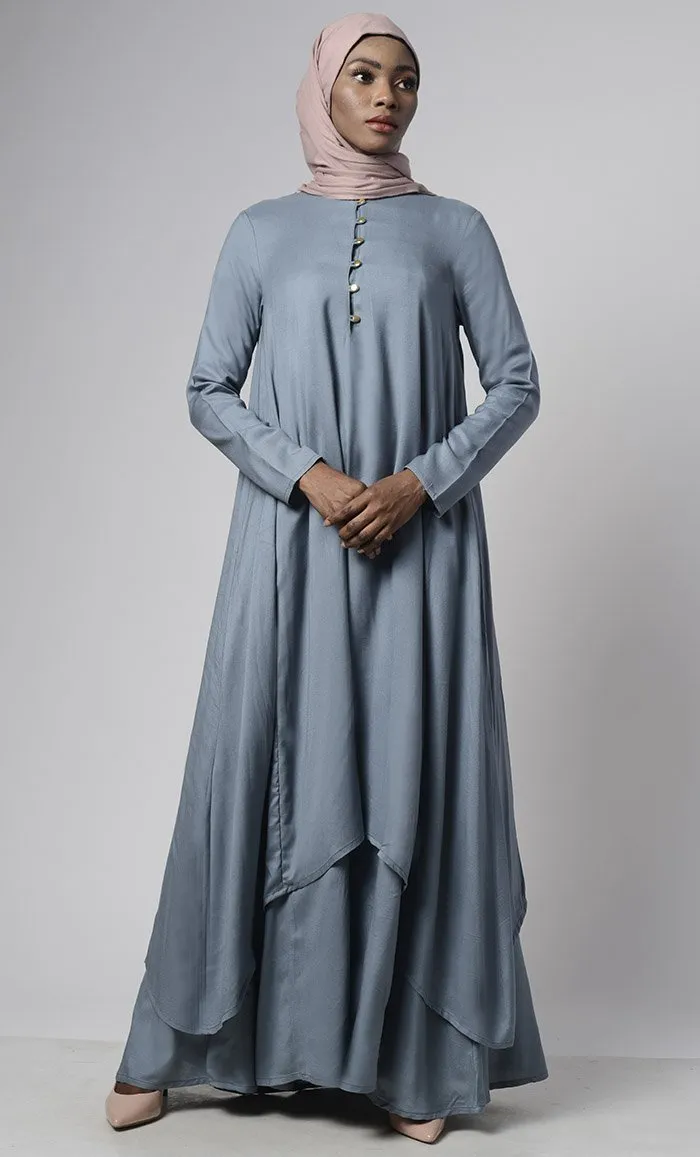 Asymmetrical double layered modest wear muslimah abaya dress - Final Sale