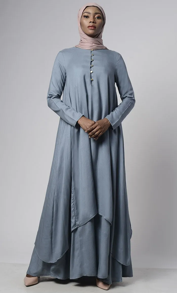 Asymmetrical double layered modest wear muslimah abaya dress - Final Sale