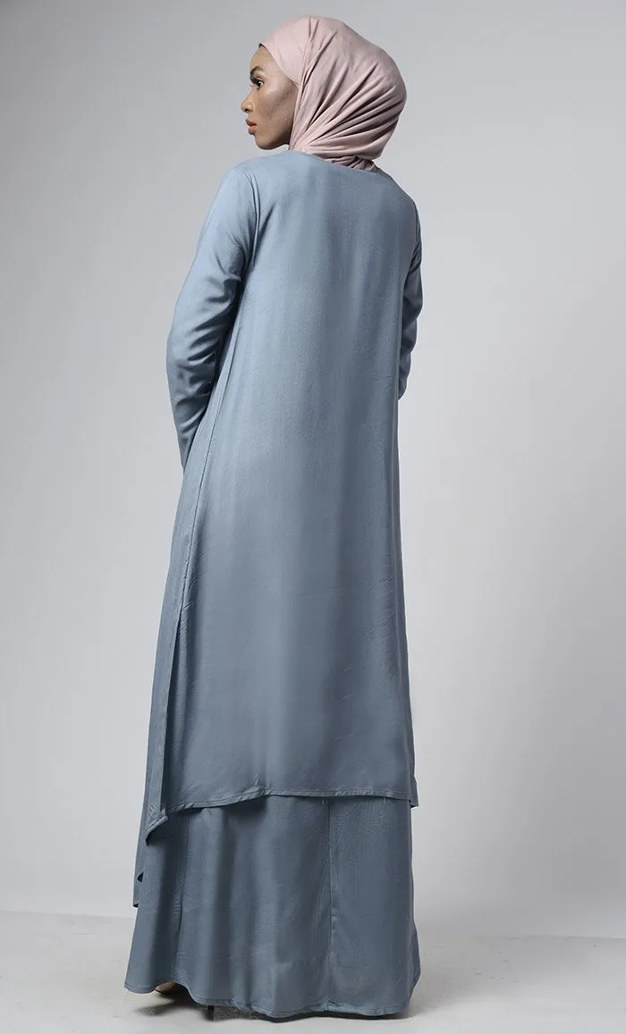 Asymmetrical double layered modest wear muslimah abaya dress - Final Sale