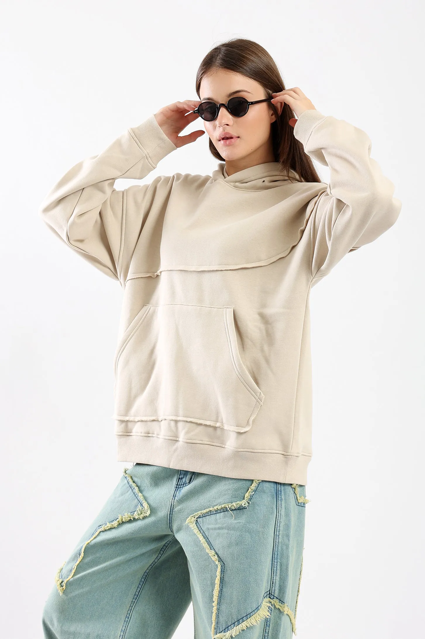 ASYMMETRICAL HOODIE - BEIGE