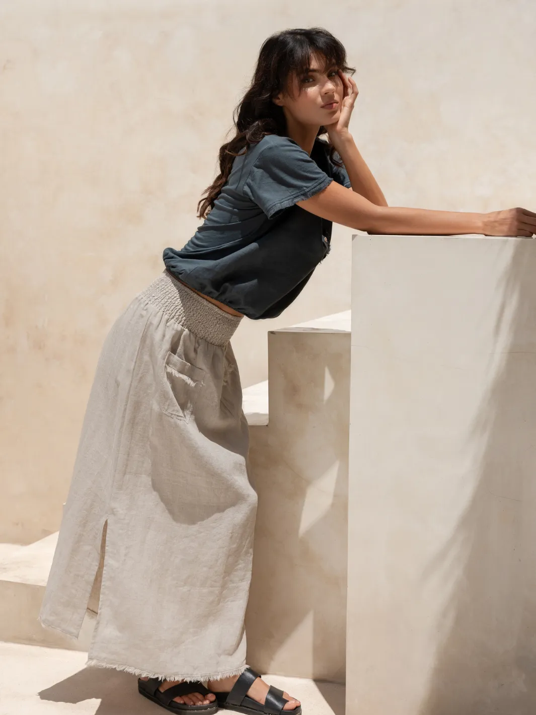 Aurora French Linen Skirt Flax