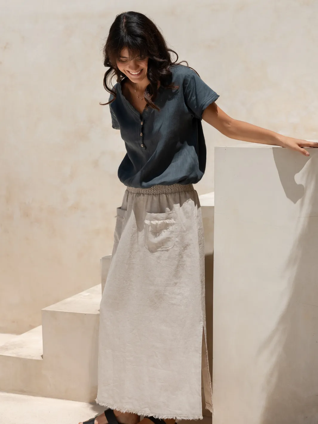 Aurora French Linen Skirt Flax