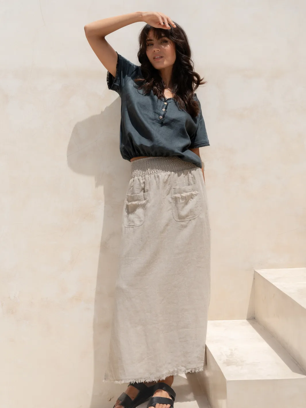 Aurora French Linen Skirt Flax