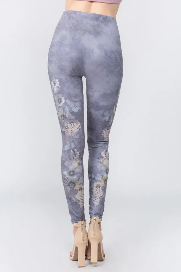 B4437G High Waist Full Length Shadowy Purple Floral Leggings