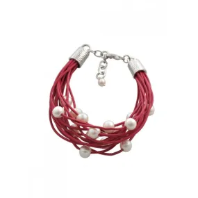 Barse Leather 'n' Pearls Good Times Bracelet-Deep Pink