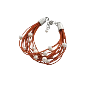 Barse Leather 'n' Pearls Good Times Bracelet-Orange