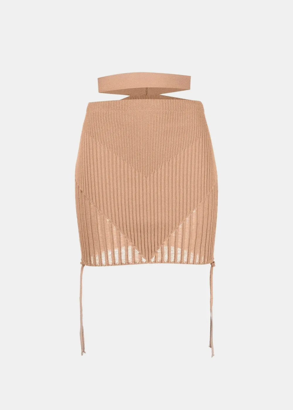 Beige Ribbed Knit Mini Skirt