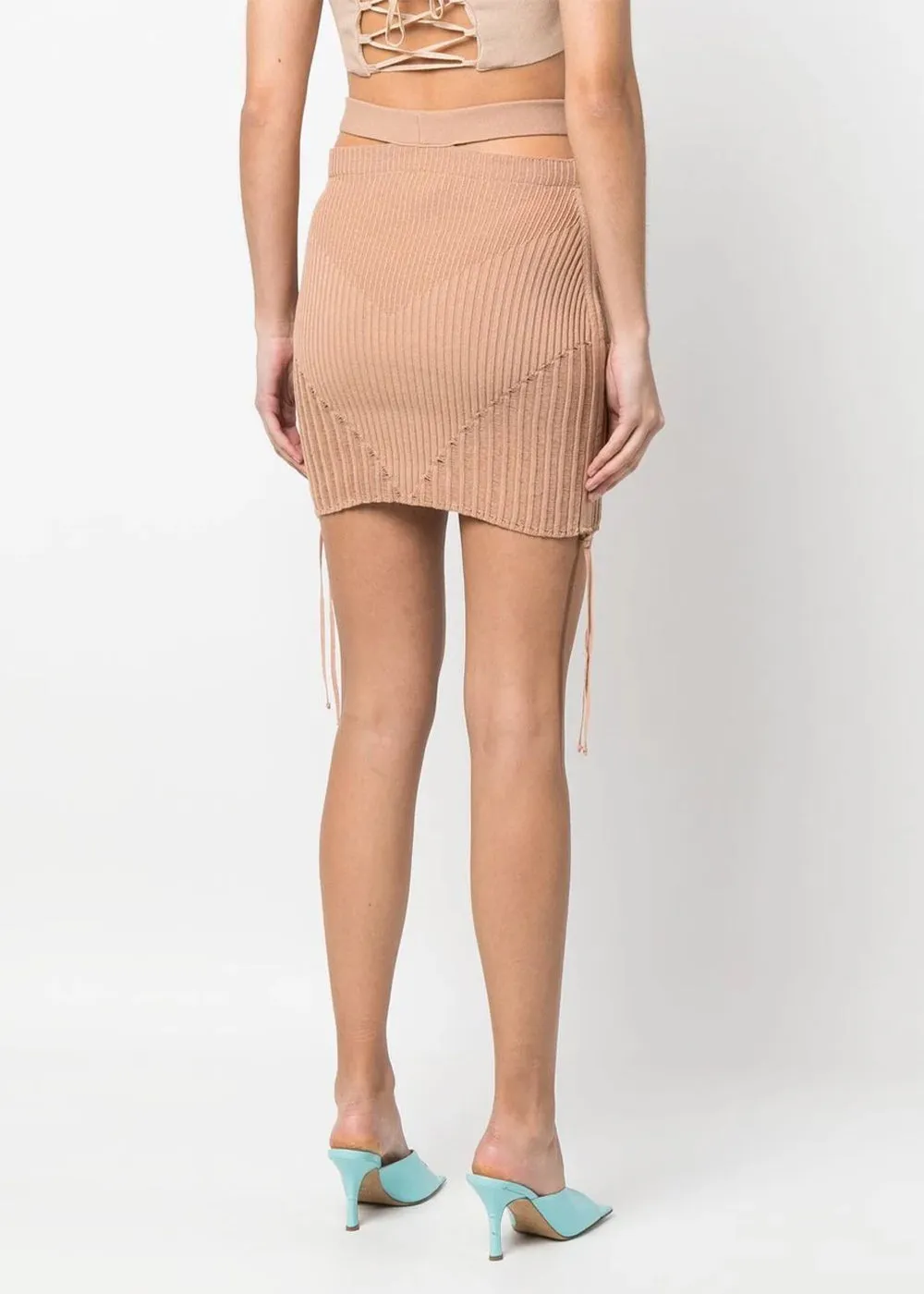 Beige Ribbed Knit Mini Skirt