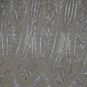 Beige Tulle with Champagne Abstract Design and Silver Sequin Embroidered Fabric