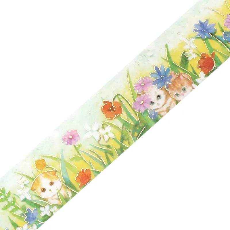 BGM Foil Stamping Masking Tape: Flowers and Cats - Afternoon Kitty