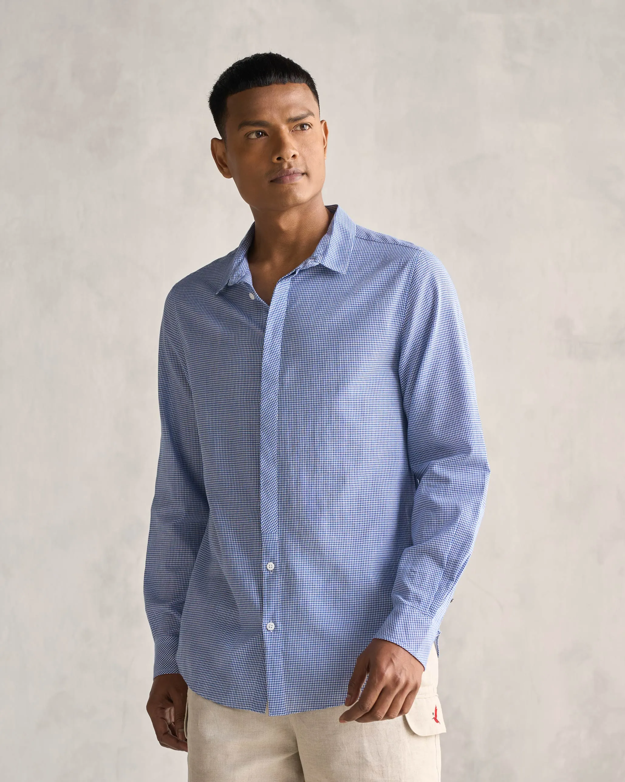 Bias Placket Shirt - Blue Checks