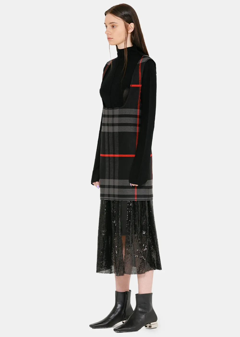 Black & Red Check Suspender Skirt