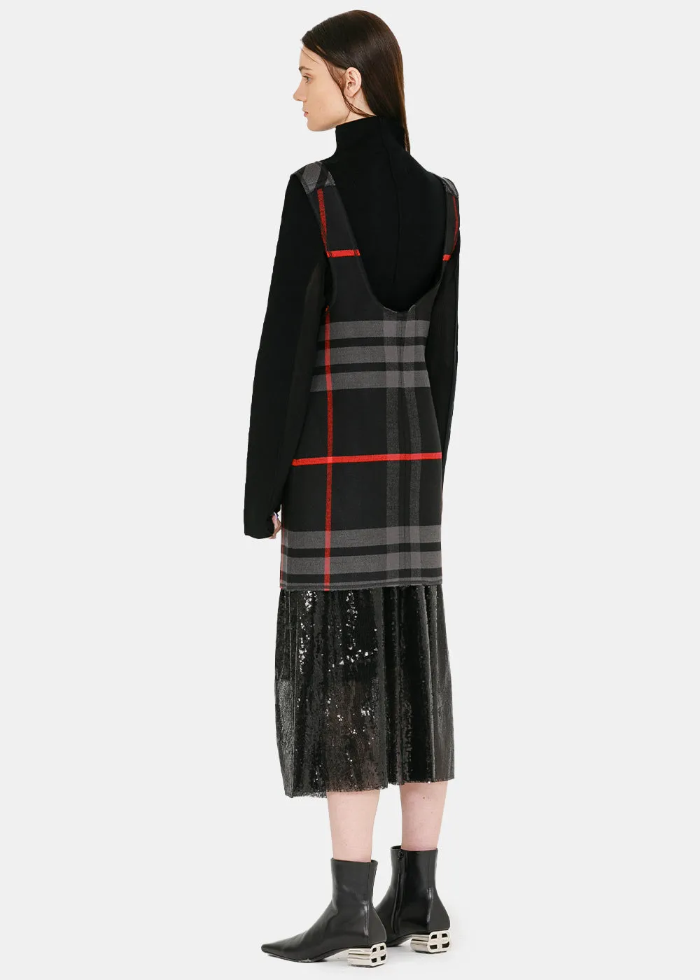 Black & Red Check Suspender Skirt