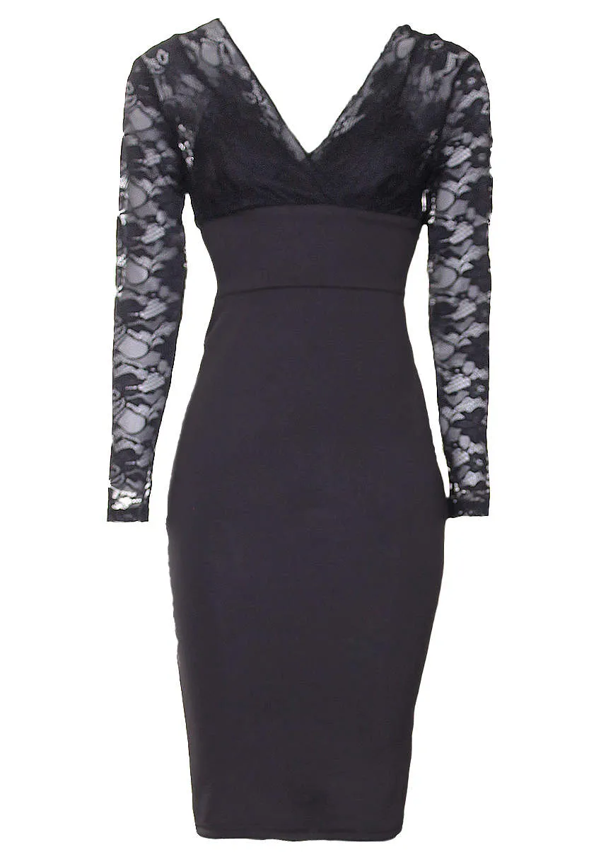 Black Bodycon Dress With Lace Top