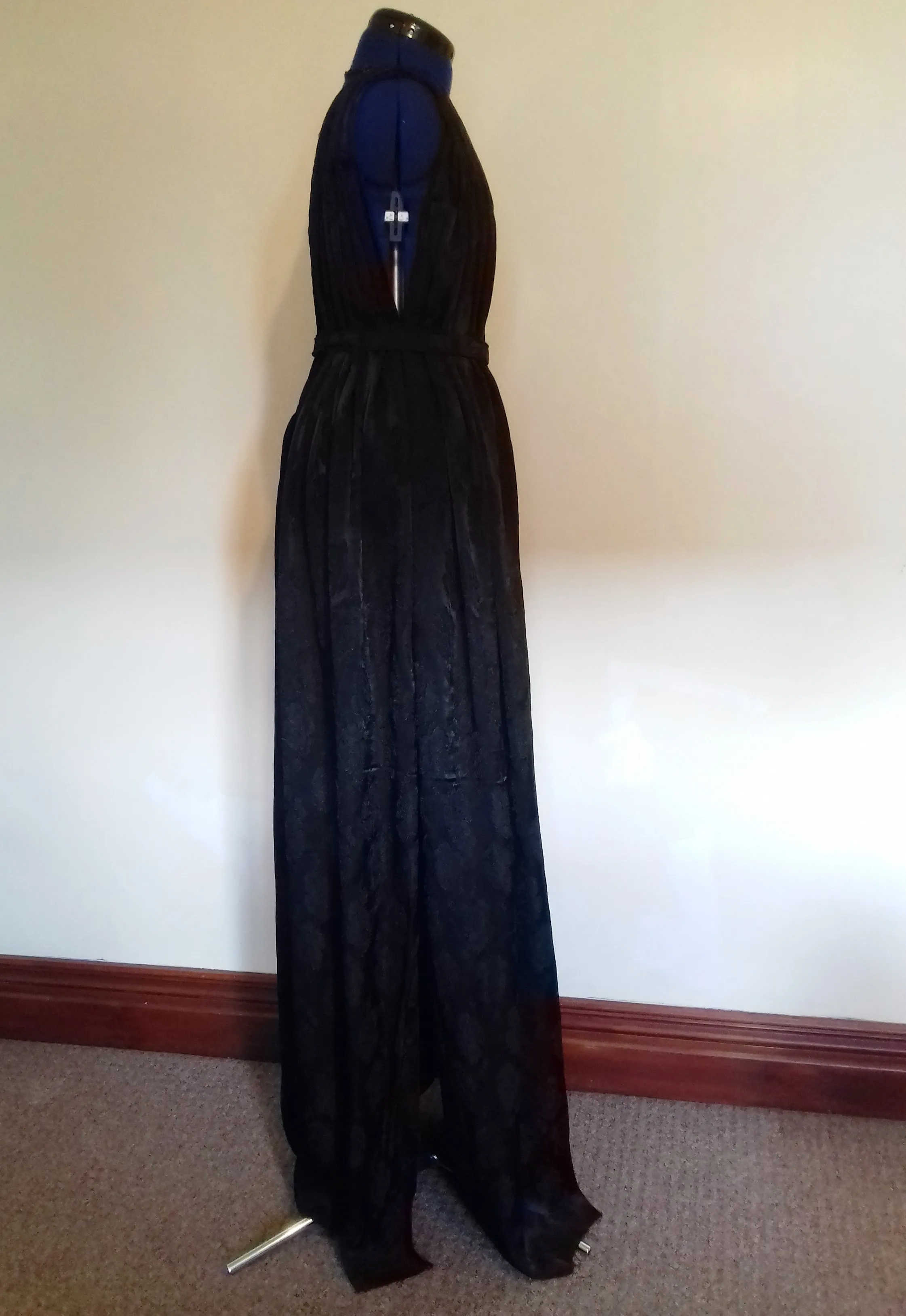 Black Floral Vintage Fabric Dress / Evening Gown