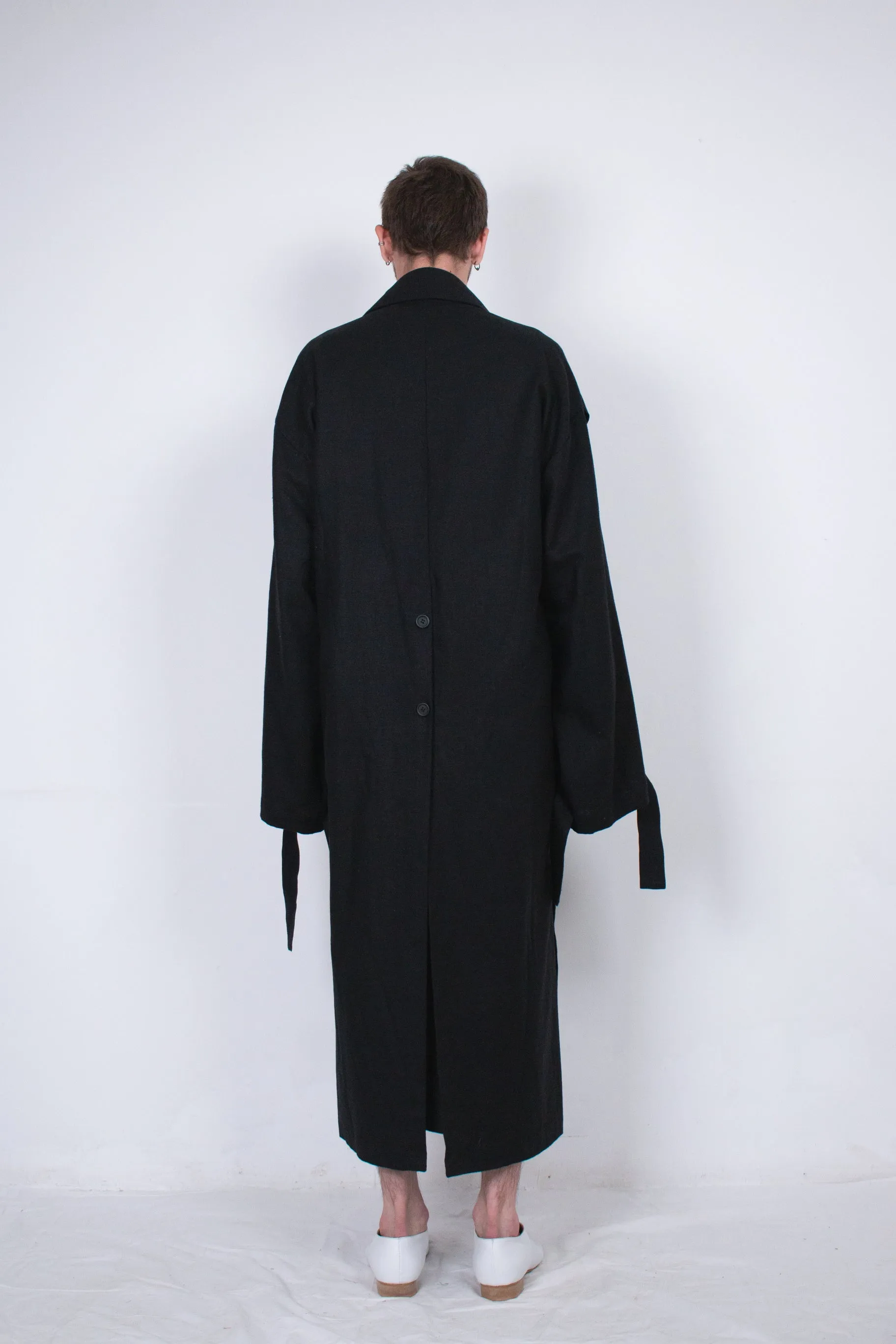 Black Layered Flax Coat